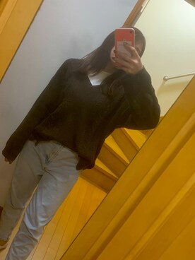 「ZARA（ザラ）のアイテム（デニムパンツ、ブルー系）」を使った、あやまんさん（レディース・163cm）の冬コーディネート