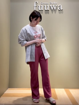 「Green　Parks（グリーンパークス）のアイテム（ノーカラージャケット）」を使った、なかのさん（レディース・156cm）の夏コーディネート