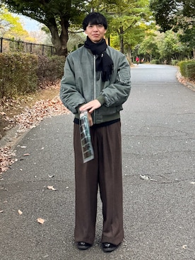 「アイテム（MA-1）」を使った、けいさん（メンズ・177cm）の冬コーディネート
