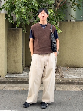 「アイテム（ベスト）」を使った、けいさん（メンズ・177cm）の秋コーディネート