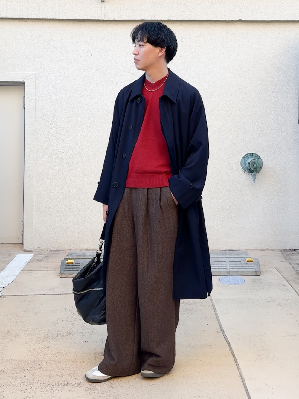 Wide straight herringbone tweed slacks/ワイドストレート