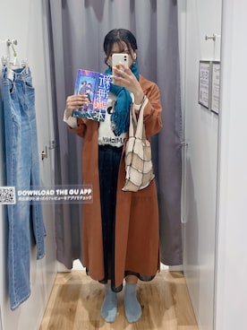 「アイテム（チェスターコート、オレンジ系）」を使った、57kgさん（レディース・168cm）の冬コーディネート