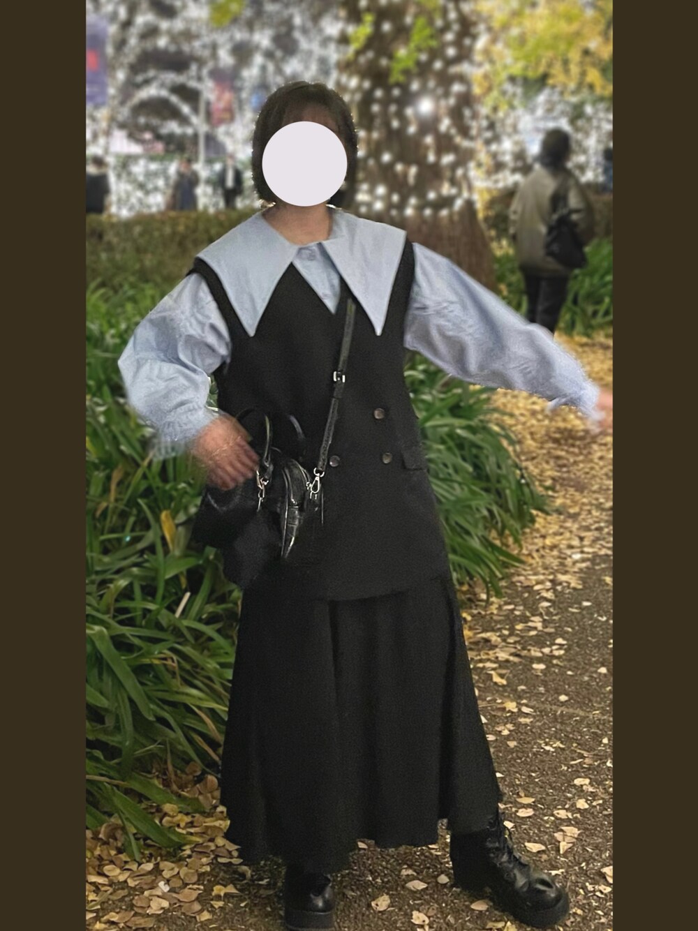 「休日コーデ、低身長コーデ、シンプルコーデ、未来のWEARISTAプロジェクト」｜「SpRayのリネンライクマーメイドスカート（スカート、ブラック系）」を使った、fuchiさん（レディース・152cm）の秋コーディネートの1枚目の写真