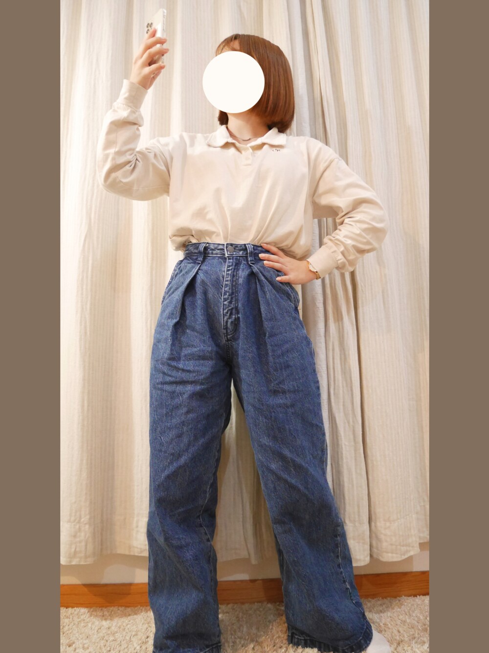 「低身長コーデ、シンプルコーデ、秋コーデ」｜「GUのアイテム（デニムパンツ、ブルー系）」を使った、fuchiさん（レディース・152cm）の秋コーディネートの1枚目の写真