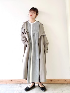 「ストライプワンピース」｜「アイテム（トレンチコート）」を使った、asukaさん（レディース・157cm）の冬コーディネート