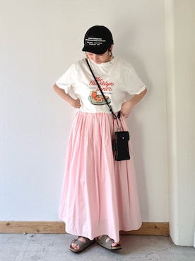 「アイテム（スカート、ピンク系）」を使った、asukaさん（レディース・158cm）の夏コーディネート