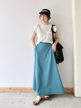 「シアタープロダクツ(THEATRE PRODUCTS)」｜「アイテム（帽子）」を使った、asukaさん（レディース・157cm）の夏コーディネート