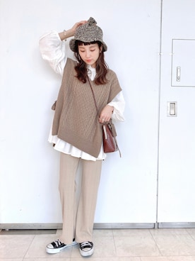 「ニットベスト」｜「アイテム（チュニック）」を使った、asukaさん（レディース・157cm）の秋コーディネート