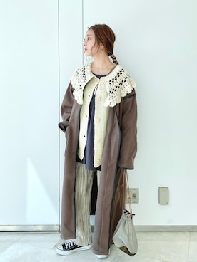 「ニットカーディガン」｜「アイテム（ステンカラーコート）」を使った、asukaさん（レディース・157cm）の秋コーディネート