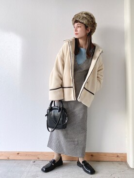 「チェック柄に恋してる」｜「アイテム（ブルゾン）」を使った、asukaさん（レディース・157cm）の冬コーディネート