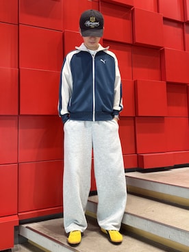 「PUMA（プーマ）のPUMA プーマ ユニセックス T7 トラックジャケット JP（ジャージ、ブルー系）」を使った、PUMAさん（メンズ・172cm）の秋コーディネート