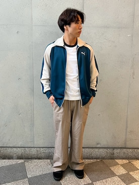 「PUMA（プーマ）のPUMA プーマ ユニセックス T7 トラックジャケット JP（ジャージ、ブルー系）」を使った、PUMAさん（メンズ・172cm）の秋コーディネート