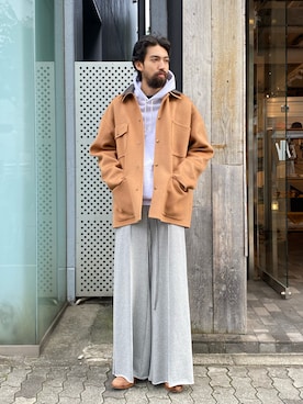「SHINYAKOZUKA（シンヤコヅカ）のORDINARY HOME PANTALON（スウェットパンツ）」を使った、アスガルさん（メンズ・185cm）の秋コーディネート