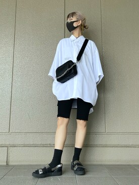 「WHITELAND（ホワイトランド）のWHITELAND/ホワイトランド/クリア伊達メガネ（サングラス）」を使った、yukaiwamotoさん（レディース・161cm）の夏コーディネート