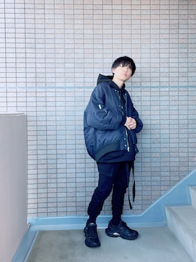 「BALENCIAGA」｜「アイテム（MA-1）」を使った、たくみさん（メンズ・168cm）の秋コーディネート