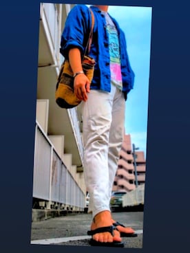 「ISLAND SLIPPER（アイランドスリッパ）のアイテム（サンダル）」を使った、けいとんさん（メンズ・167cm・40代）の夏コーディネート