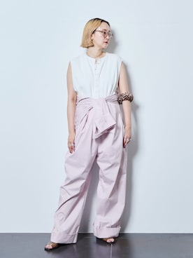 「CITYSHOP（シティーショップ）の《追加2》SHIRT ジャンプスーツ（つなぎ/オールインワン、ピンク系）」を使った、SAKURAKOさん（レディース・165cm）の夏コーディネート