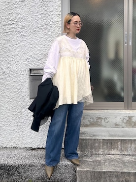 「Lee（リー）のアイテム（パンツ）」を使った、SAKURAKOさん（レディース・165cm）の夏コーディネート