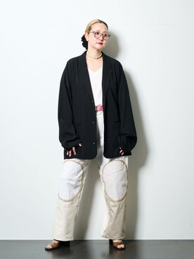 「CITYSHOP（シティーショップ）のOVER ジャケット（テーラードジャケット、ブラック系）」を使った、SAKURAKOさん（レディース・165cm）の春コーディネート