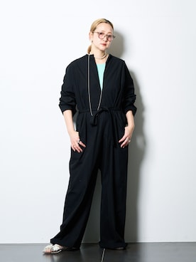 「CITYSHOP（シティーショップ）のNO COLLOR ジャンプスーツ（つなぎ/オールインワン、ブラック系）」を使った、SAKURAKOさん（レディース・165cm）の春コーディネート