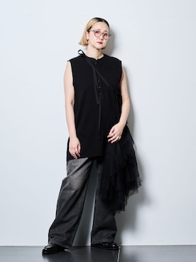 「Lee（リー）のLEE 別注 PAINTER PANTS：デニムパンツ（デニムパンツ、ブラック系）」を使った、SAKURAKOさん（レディース・165cm）の夏コーディネート
