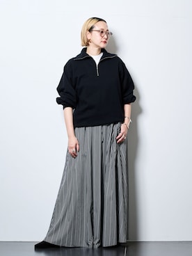 「CITYSHOP（シティーショップ）のTUCK GATHER スカート（スカート、ブラック系）」を使った、SAKURAKOさん（レディース・165cm）の夏コーディネート