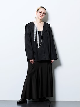 「CITYSHOP（シティーショップ）のSAILOR COLLAR シャツ（シャツ/ブラウス、ブラック系）」を使った、SAKURAKOさん（レディース・165cm）の春コーディネート