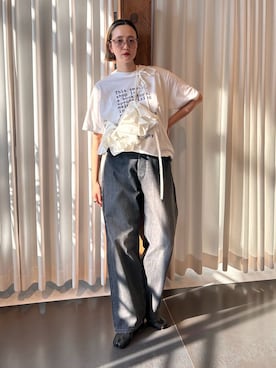 「Lee（リー）のLEE 別注 PAINTER PANTS：デニムパンツ（デニムパンツ、ブラック系）」を使った、SAKURAKOさん（レディース・165cm）の夏コーディネート
