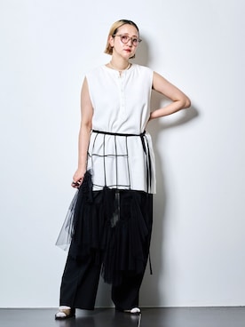 「CITYSHOP（シティーショップ）のLIGHT SLACKS パンツ（スラックス、ブラック系）」を使った、SAKURAKOさん（レディース・165cm）の夏コーディネート