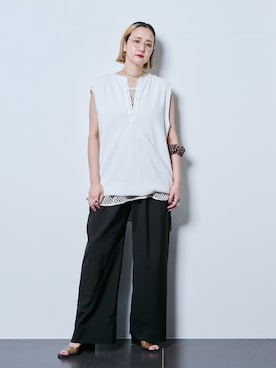 「CITYSHOP（シティーショップ）のSLACKS パンツ（スラックス、ブラック系）」を使った、SAKURAKOさん（レディース・165cm）の夏コーディネート