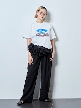 「CITYSHOP（シティーショップ）のSLACKS パンツ（スラックス、ブラック系）」を使った、SAKURAKOさん（レディース・165cm）の夏コーディネート