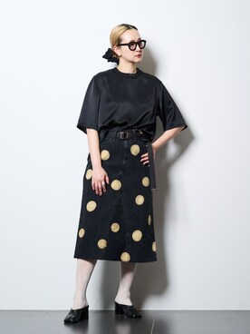 「CITYSHOP（シティーショップ）の《追加2》SATIN Tシャツ（Tシャツ/カットソー、ブラック系）」を使った、SAKURAKOさん（レディース・165cm）の春コーディネート