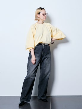 「Lee（リー）のLEE 別注 PAINTER PANTS：デニムパンツ（デニムパンツ、ブラック系）」を使った、SAKURAKOさん（レディース・165cm）の夏コーディネート