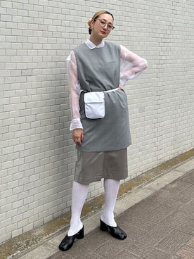 「CALMER（カルメール）のSILK ORGANDIE SIHRT / シルクオーガンジーシャツ（シャツ/ブラウス、ホワイト系）」を使った、SAKURAKOさん（レディース・165cm）の夏コーディネート