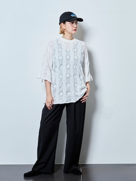「CITYSHOP（シティーショップ）のSLACKS パンツ（スラックス、ブラック系）」を使った、SAKURAKOさん（レディース・165cm）の夏コーディネート