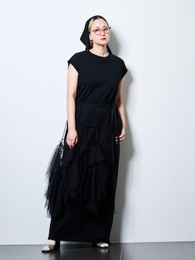 「CITYSHOP（シティーショップ）のCUTDRESS with SCARF：ワンピース（ワンピース、ブラック系）」を使った、SAKURAKOさん（レディース・165cm）の夏コーディネート