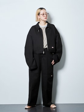 「Dickies（ディッキーズ）のDICKIES 別注 EISENHOWER ジャケット（その他アウター、ブラック系）」を使った、SAKURAKOさん（レディース・165cm）の夏コーディネート