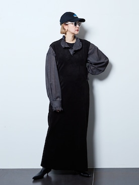 「CITYSHOP（シティーショップ）のFAUX SUEDE I-LINE DRESS：ワンピース（ワンピース、ブラック系）」を使った、SAKURAKOさん（レディース・165cm）の夏コーディネート