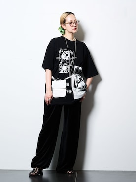 「CITYSHOP（シティーショップ）のVELVET EASY パンツ（その他パンツ、ブラック系）」を使った、SAKURAKOさん（レディース・165cm）の春コーディネート