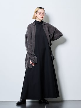 「CITYSHOP（シティーショップ）のLINEN LIKE DRESS：ワンピース（ワンピース、ブラック系）」を使った、SAKURAKOさん（レディース・165cm）の夏コーディネート