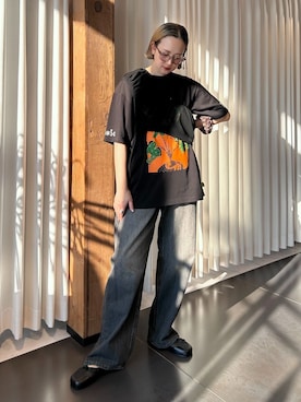 「Lee（リー）のLEE 別注 PAINTER PANTS：デニムパンツ（デニムパンツ、ブラック系）」を使った、SAKURAKOさん（レディース・165cm）の夏コーディネート