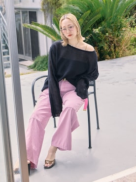 「CITYSHOP（シティーショップ）のKNEE PATCH パンツ（その他パンツ、ピンク系）」を使った、SAKURAKOさん（レディース・165cm）の春コーディネート
