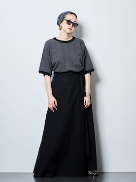 「CITYSHOP（シティーショップ）の2WAY WRAP スカート（スカート、ブラック系）」を使った、SAKURAKOさん（レディース・165cm）の夏コーディネート