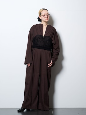 「CITYSHOP（シティーショップ）のNO COLLOR ジャンプスーツ（つなぎ/オールインワン、ブラウン系）」を使った、SAKURAKOさん（レディース・165cm）の春コーディネート