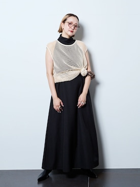 「CITYSHOP（シティーショップ）のLINEN LIKE DRESS：ワンピース（ワンピース、ブラック系）」を使った、SAKURAKOさん（レディース・165cm）の夏コーディネート