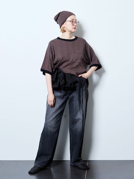 「Lee（リー）のLEE 別注 PAINTER PANTS：デニムパンツ（デニムパンツ、ブラック系）」を使った、SAKURAKOさん（レディース・165cm）の夏コーディネート
