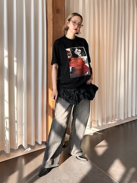 「Lee（リー）のLEE 別注 PAINTER PANTS：デニムパンツ（デニムパンツ、ブラック系）」を使った、SAKURAKOさん（レディース・165cm）の夏コーディネート