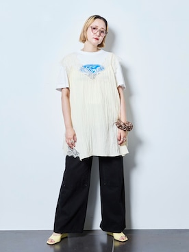 「CITYSHOP（シティーショップ）のKNEE PATCH パンツ（その他パンツ、ブラック系）」を使った、SAKURAKOさん（レディース・165cm）の夏コーディネート