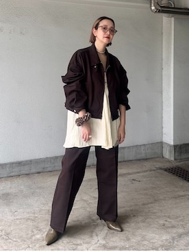 「Dickies（ディッキーズ）のDICKIES 別注 EISENHOWER ジャケット（その他アウター、ブラウン系）」を使った、SAKURAKOさん（レディース・165cm）の夏コーディネート