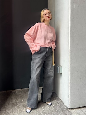 「Lee（リー）のLEE 別注 PAINTER PANTS：デニムパンツ（デニムパンツ、ブラック系）」を使った、SAKURAKOさん（レディース・165cm）の夏コーディネート